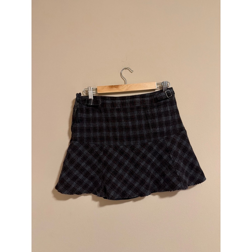 Vintage American Eagle Wool Blend Plaid Mini Skirt Grey Burgundy Academic Size 6